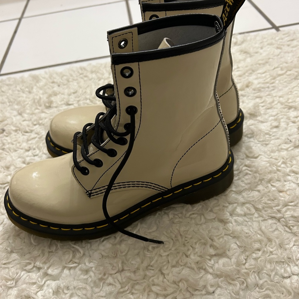 Dr. Martens Off-White Combat Boots with Black Accents